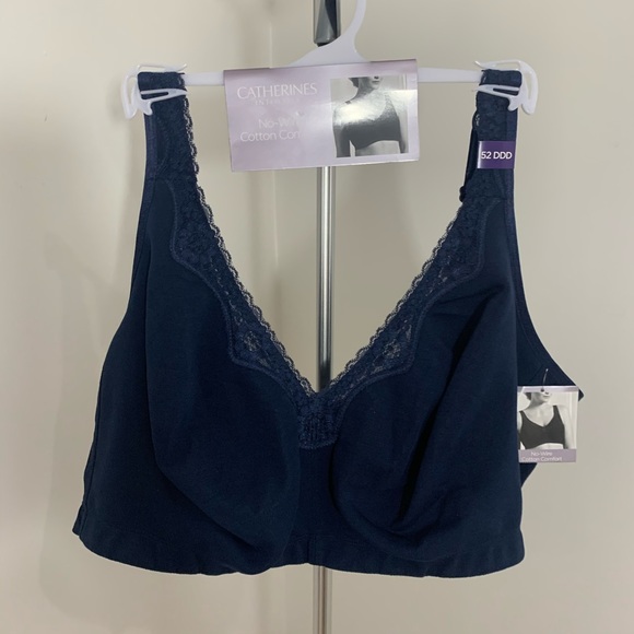 New Plus Size No Wire Cotton Comfort Lace Bra Navy - Picture 8 of 16